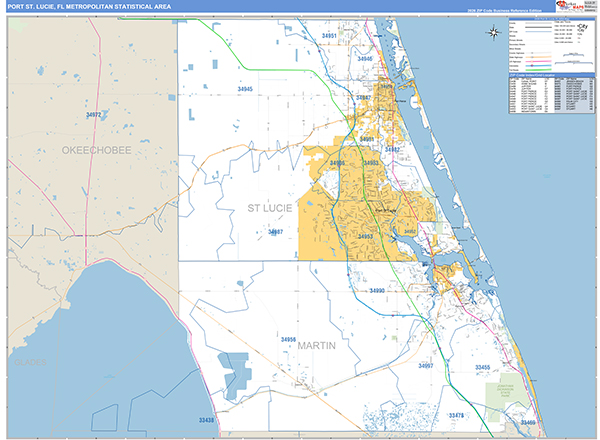 Port St. Lucie Metro Area Wall Map Basic Style